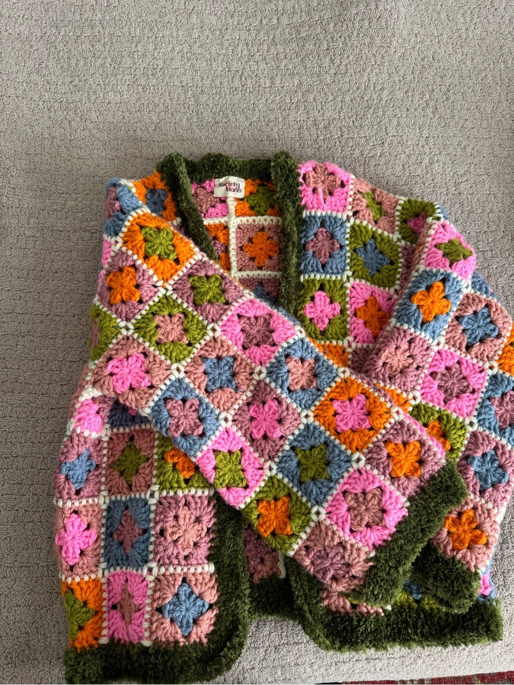 Society Multicolor Crochet Granny Square Cardigan - Pink & Green - Picture 2 of 2